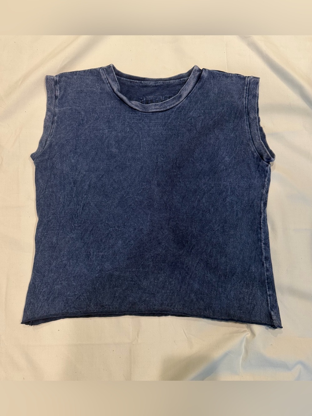 Frank & Eileen Cropped Sleeveless Tee Shirt Thick Cotton Women S Distressed Blue